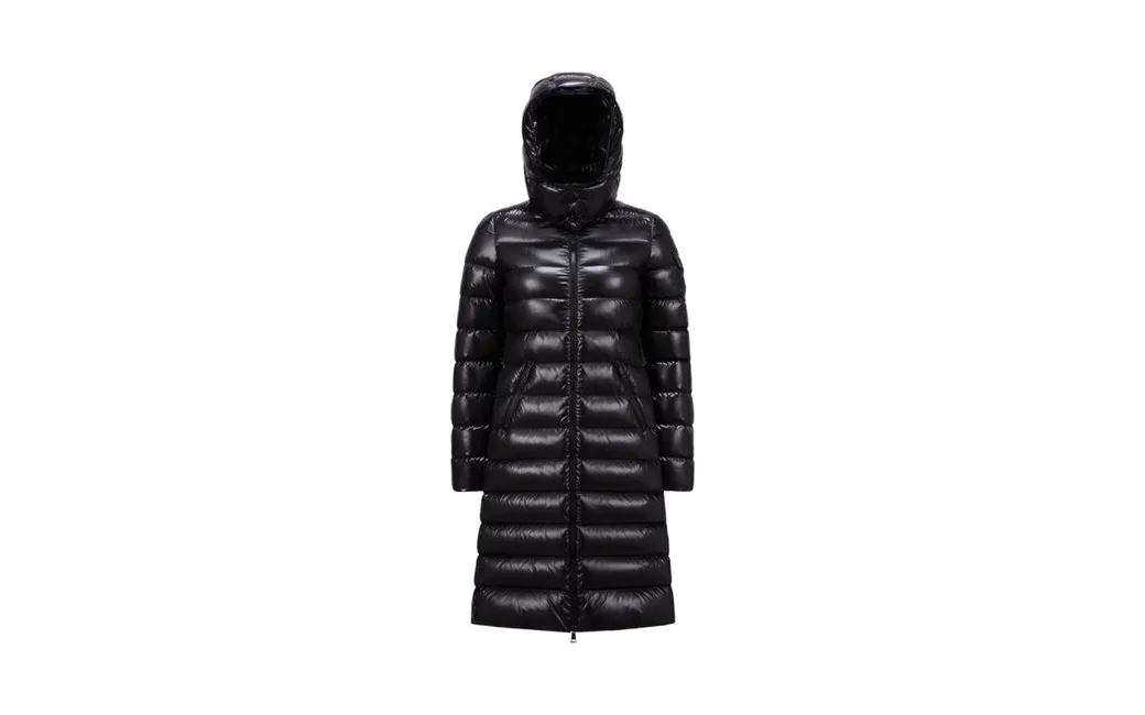Casaco puffer longo preto acetinado