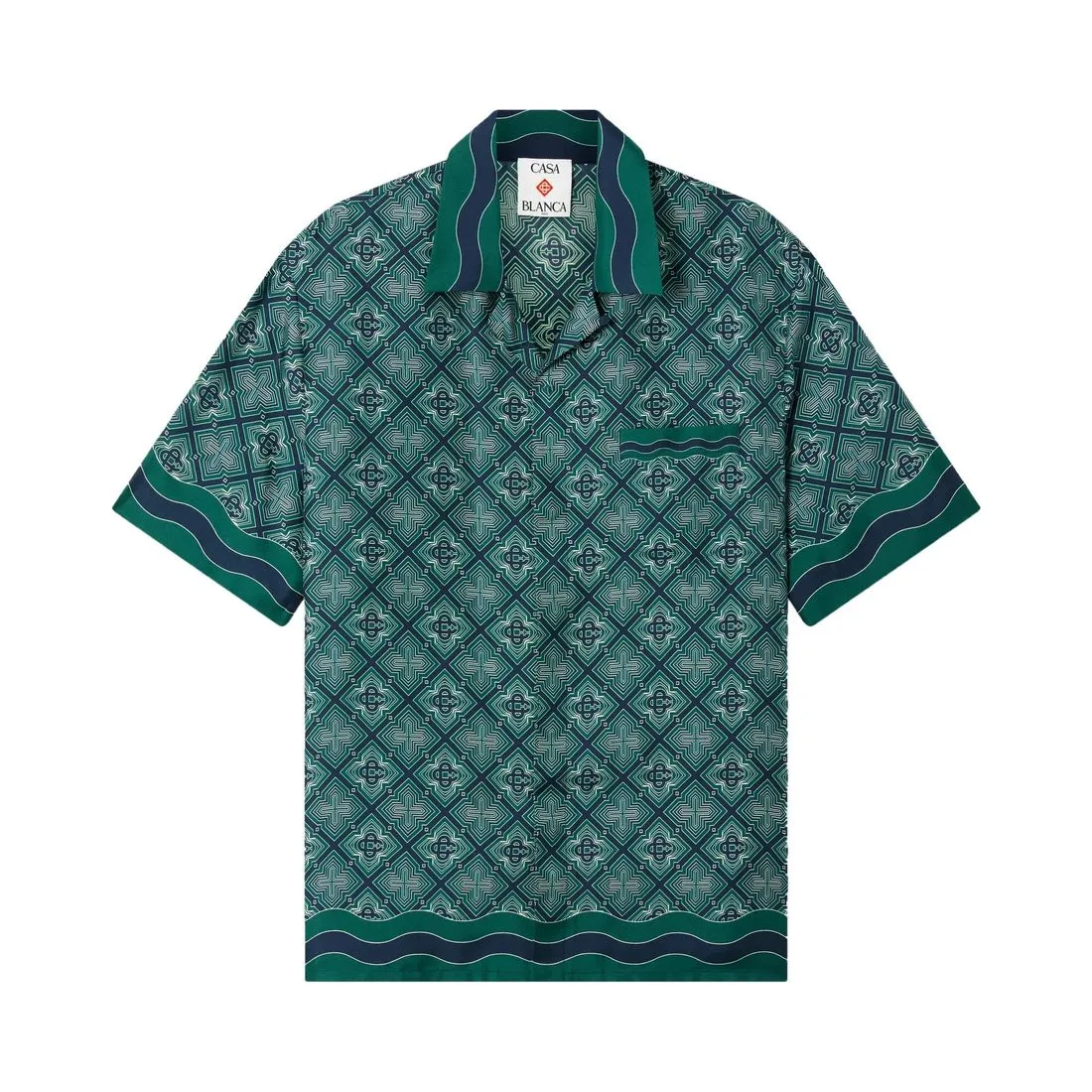 Camisa de seda com estampa monograma em verde