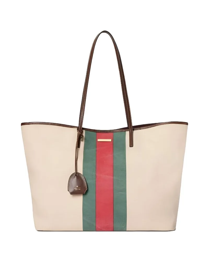 Bolsa tote em canvas natural com listra e pingente em couro